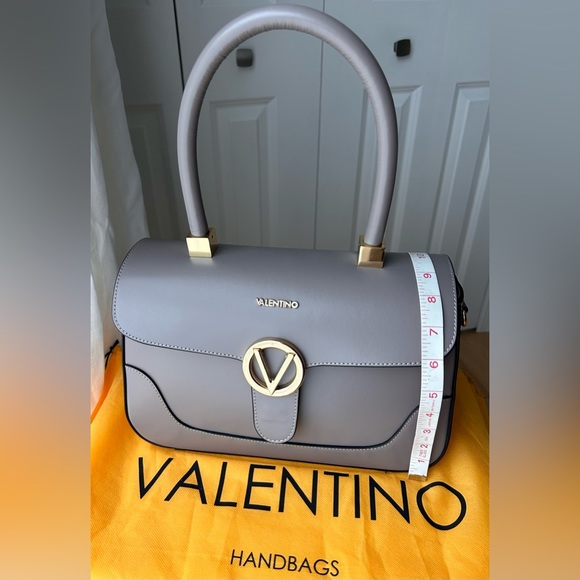 Valentino V Leather Satchel Handbag Purse Beige/Taupe Gaelle by Mario Valentino - Picture 7 of 11